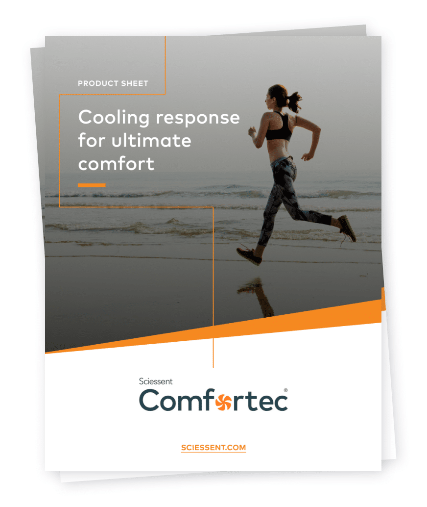 woman running on beach showcasing comfortec cooling fabric technology